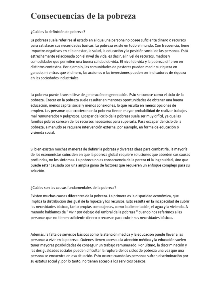 Consecuencias de La Pobreza | PDF | Pobreza | Pobreza e indigencia