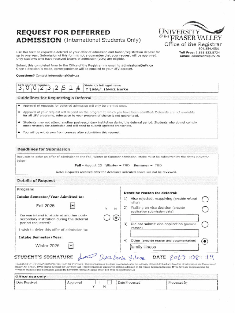Deferred Admission Request Form | PDF