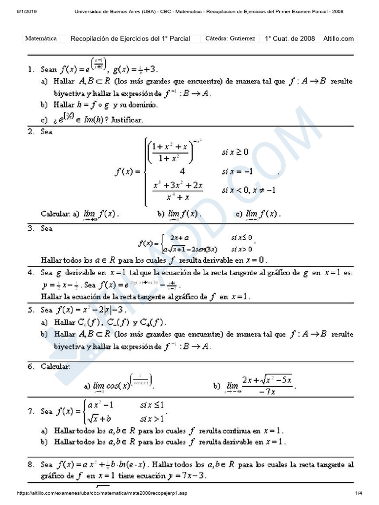 Ejercicios Primer Parcial Matemática 51 UBA | PDF