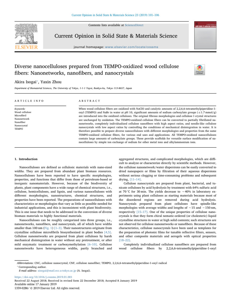 Diverse Nanocelluloses Prepared From TEMPO-oxidized Wood Cellulose ...