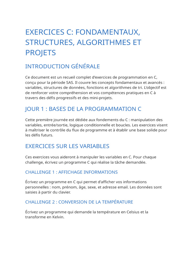 Exercices de Programmation en C | PDF | Mathématiques | Programmation ...