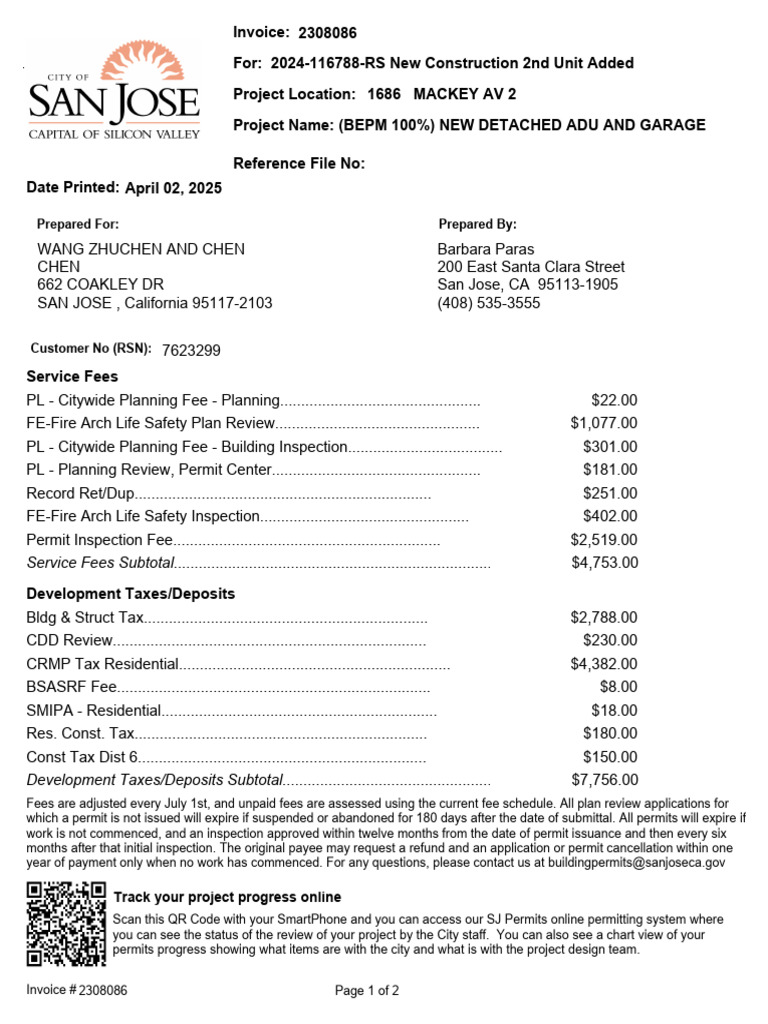 BEPM Invoice for New ADU Construction | PDF | Payments | Services ...