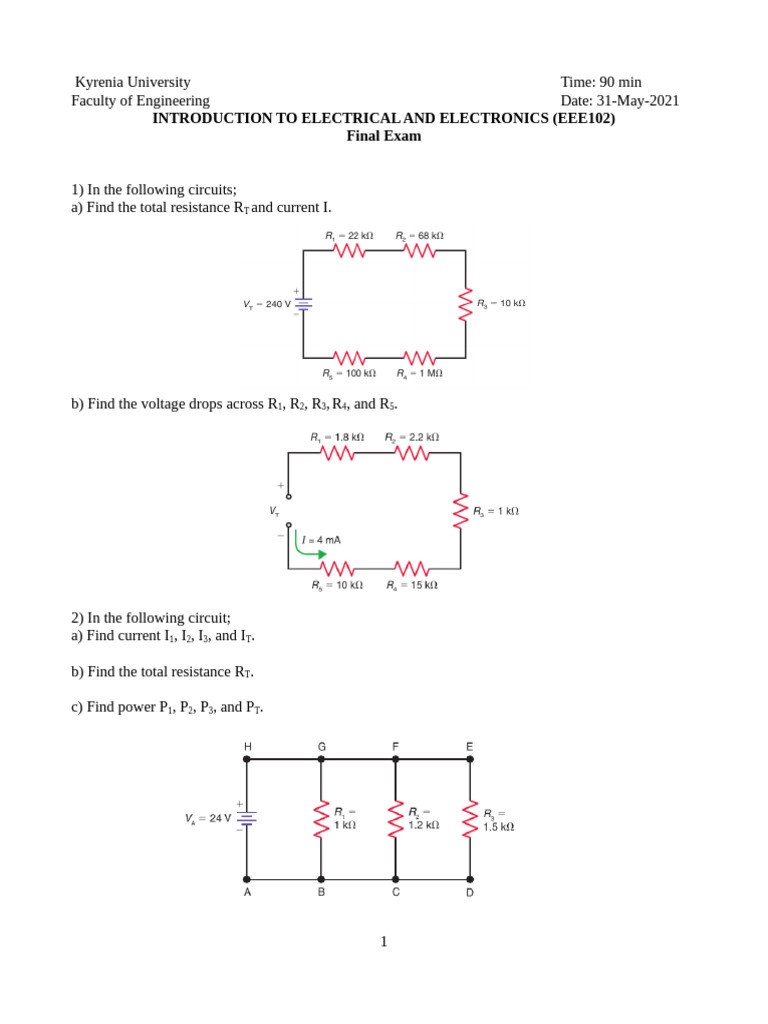 EEE102 Final Exam: Electrical Circuits | PDF