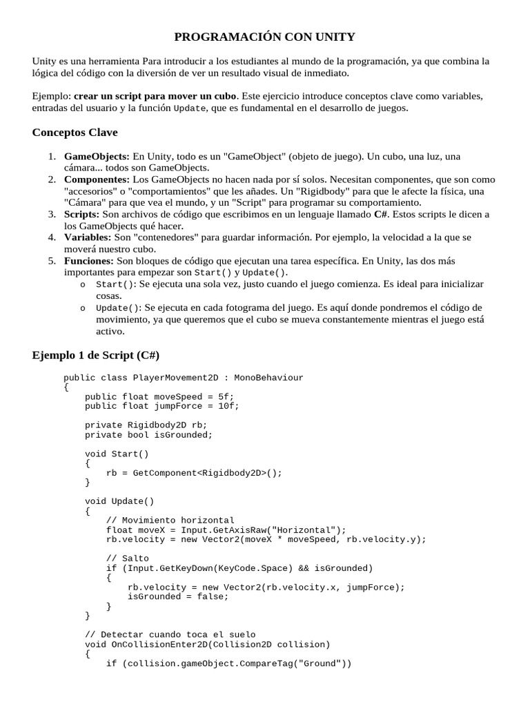 Introducción a la Programación en Unity | PDF | Lenguaje de ...