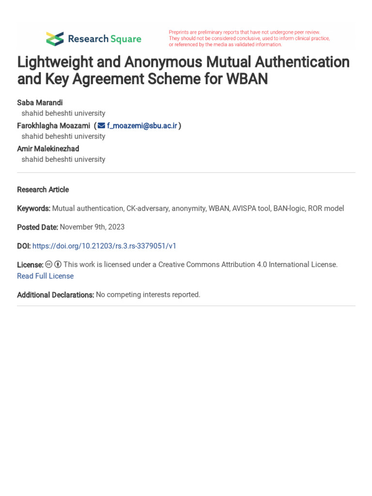 Lightweight and Anonymous Mutual Authentication An | PDF | Security ...