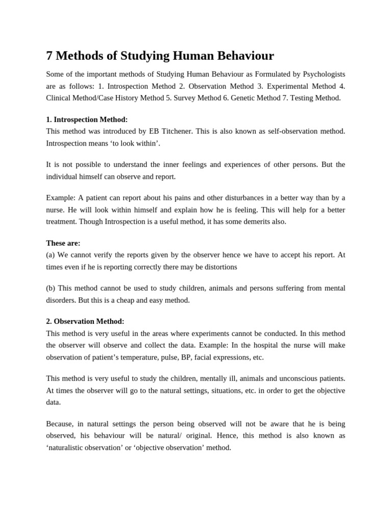 7 Methods for Studying Human Behavior | PDF | Experiment | Psychology