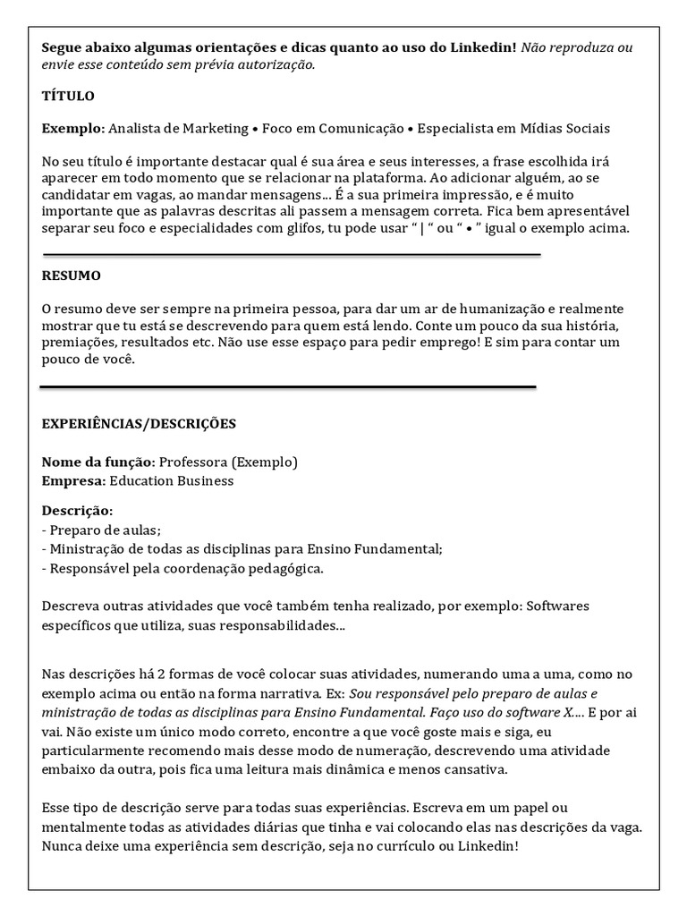 Dicas para Otimizar seu Perfil no LinkedIn | PDF | LinkedIn | Rede social