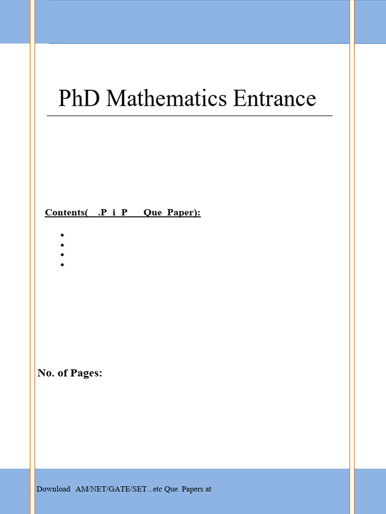 DU PhD Mathematics Entrance Exam Papers | PDF | Mathematics ...