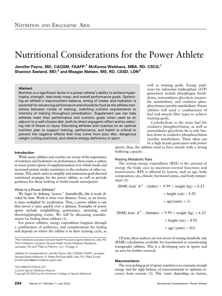 Nutrition Strategies for Power Athletes | PDF | Dehydration | Muscle ...