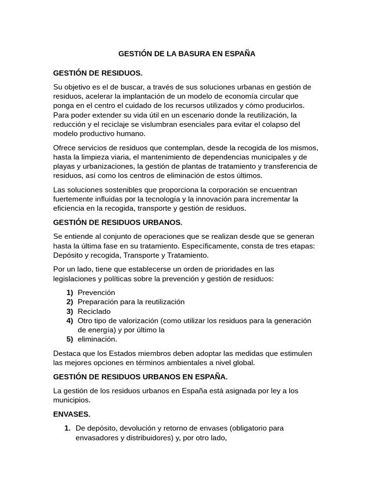 Gestión de La Basura en España | PDF | Residuos | Gestión de residuos