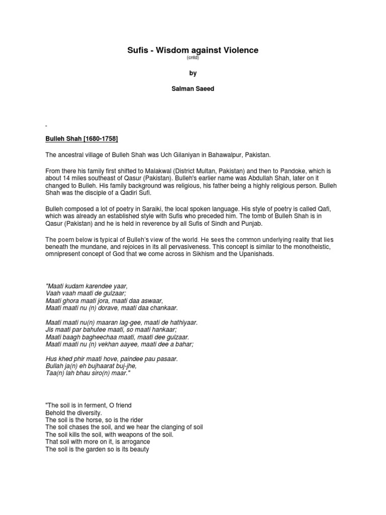 Bulleh Shah: Sufi Wisdom in Poetry | PDF | Islamic Mysticism | Persian  Philosophy, image size:768x1024