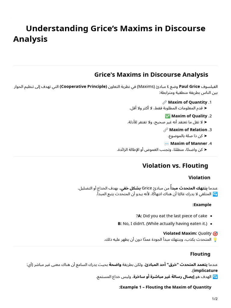 Understanding Grice's Maxims in Discourse Analysis | PDF