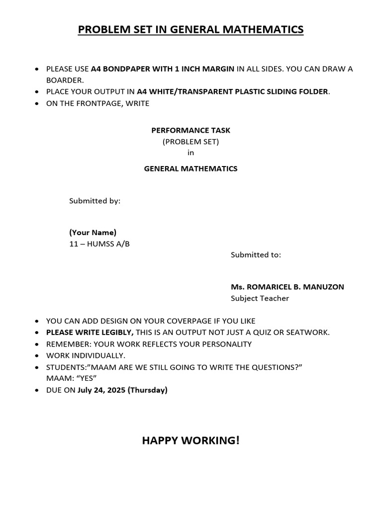 PROBLEM SET in General Mathematics | PDF | Function (Mathematics ...