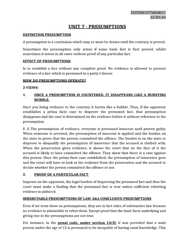 Presumptions | PDF | Burden Of Proof (Law) | Presumption Of Innocence