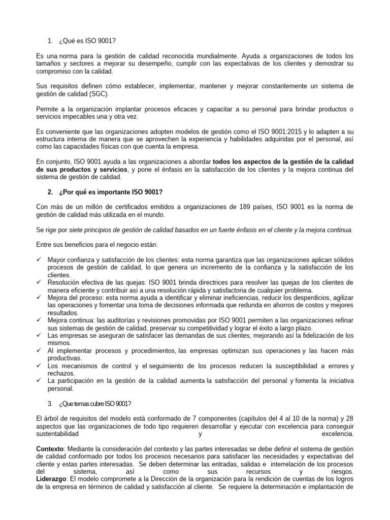 Beneficios y Requisitos de ISO 9001 | PDF | Sistema de manejo de ...