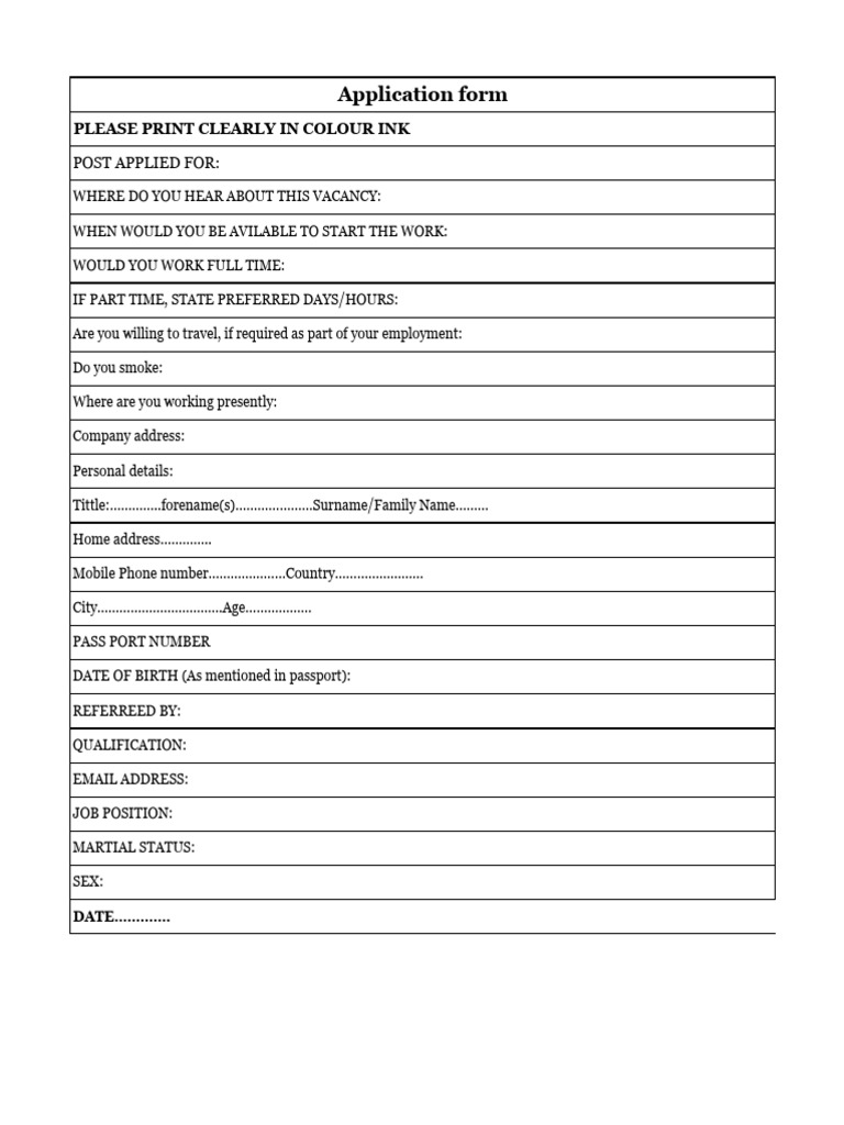 Job Application Form Template | PDF