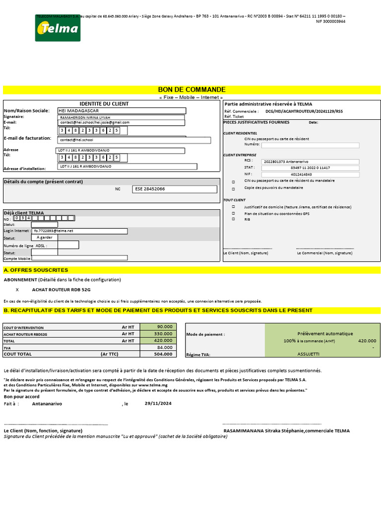 Bon de commande TELMA S.A. | PDF | Taxe sur la valeur ajoutée | Samsung ...