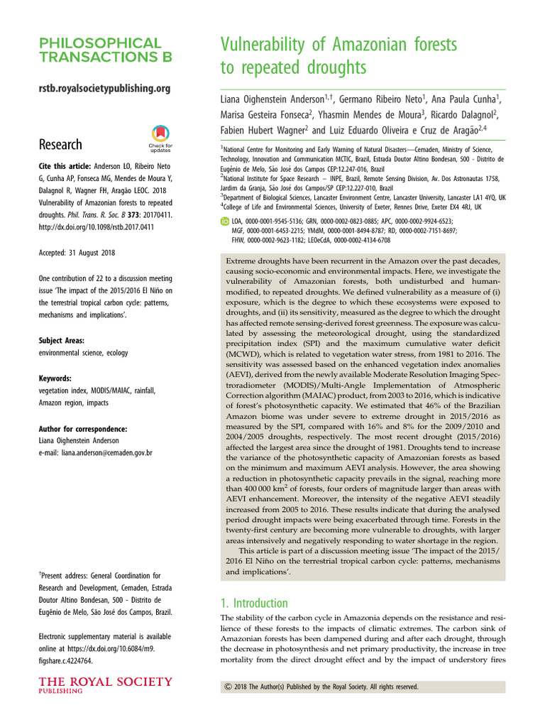 Anderson Et Al Vulnerability of Amazonian Forests To Repeated Droughts ...