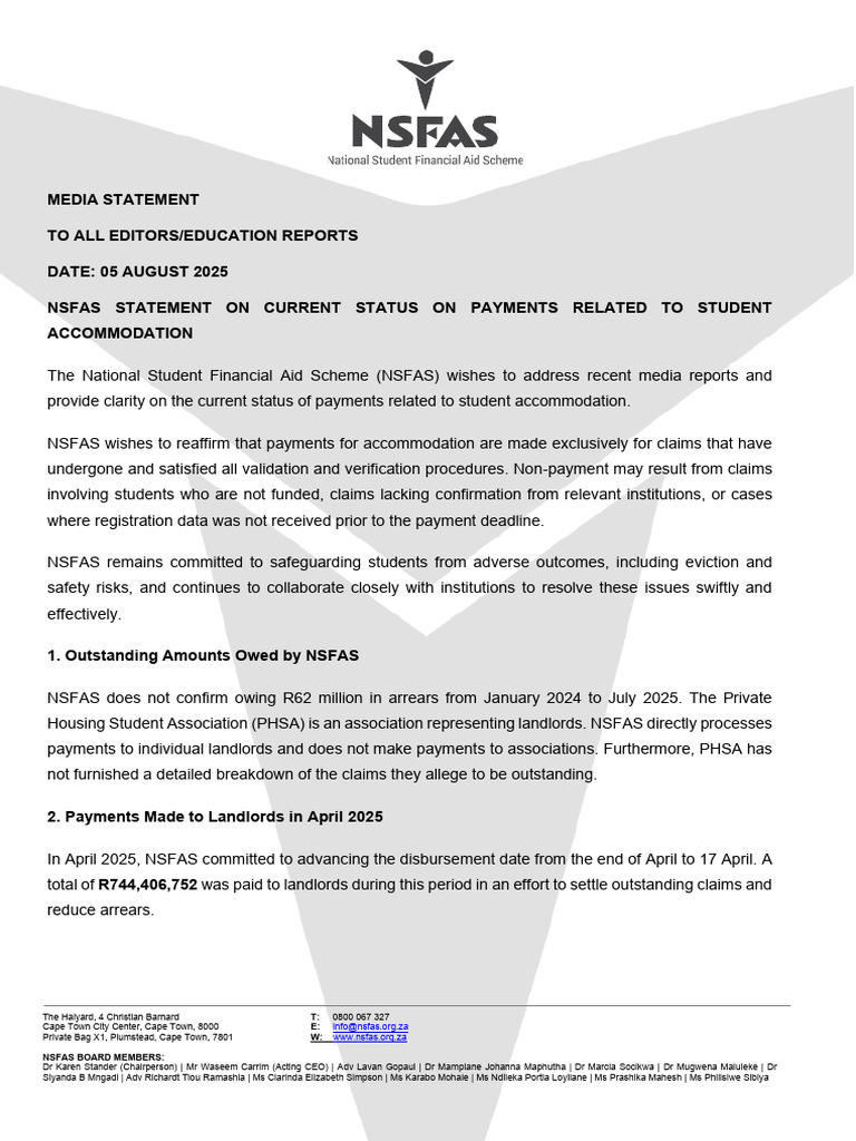 Nsfas Statement On Current Status On Payments Related To Student ...