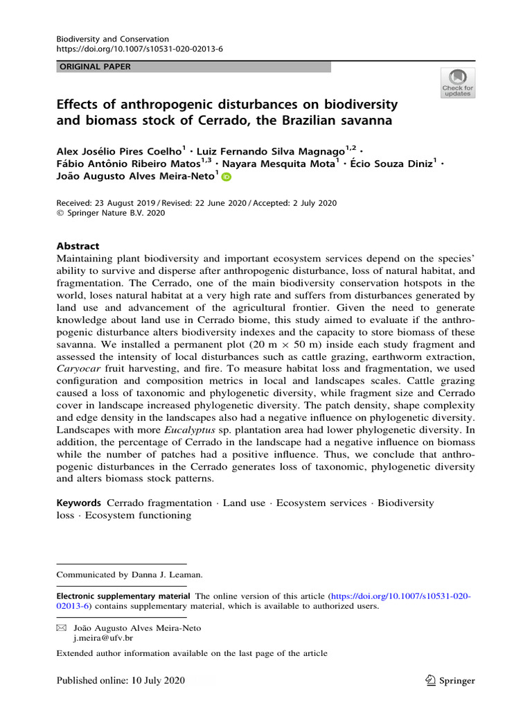 Anthropogenic Impact on Cerrado Biodiversity | PDF | Biodiversity ...