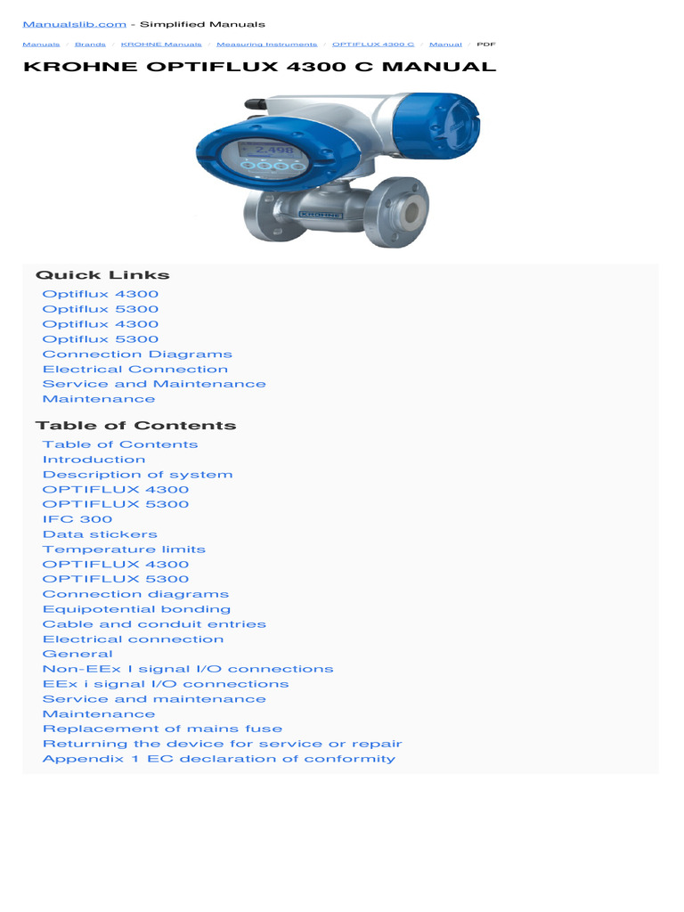 KROHNE Optiflux 4300 Manual Overview | PDF | Flow Measurement | Disclaimer