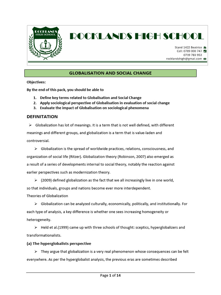 Sociology U6 Study Pack Globalisation and Social Change | PDF ...