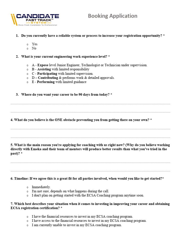 ESCA Candidate Fast Track System - Consultation Booking Form | PDF ...