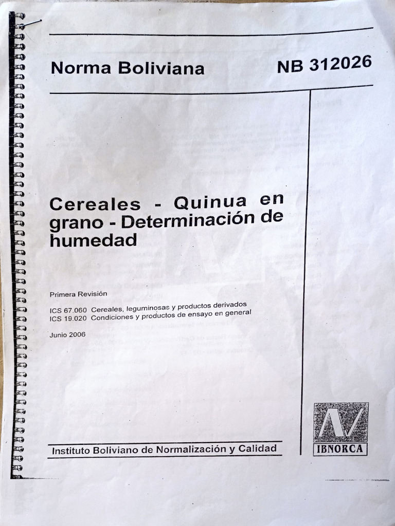 Cereales - Quinua en Grano - Determinación de Humedad | PDF