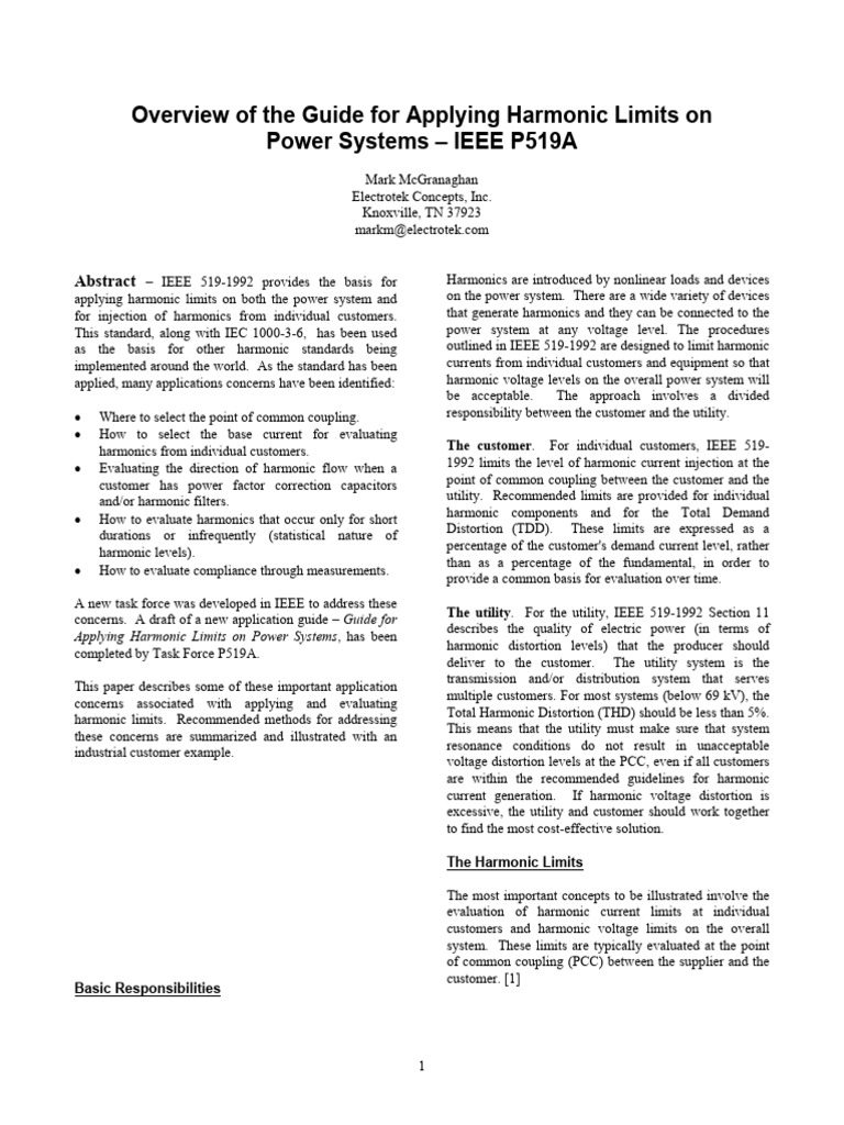 Guide to Harmonic Limits in Power Systems | PDF | Transformer | Distortion