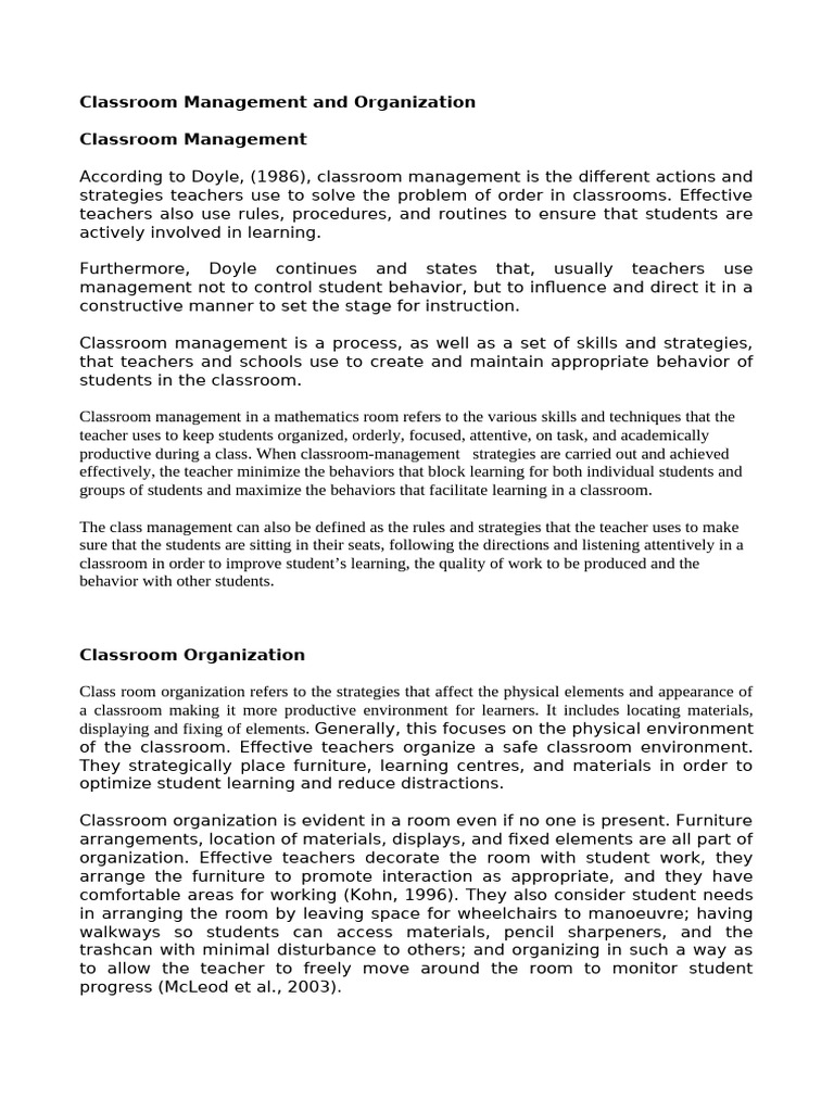Classroom Management Strategies Explained | PDF | Classroom Management ...