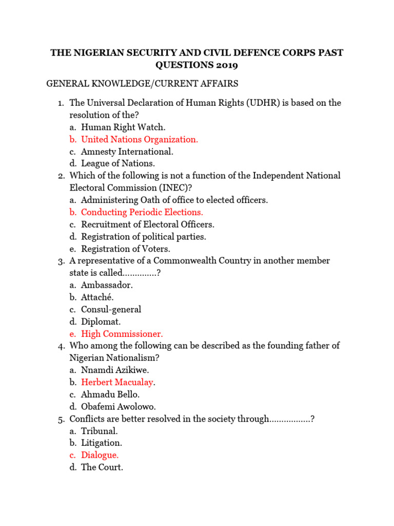 NSCDC Past Questions and Current Affairs | PDF | Area | Nigeria