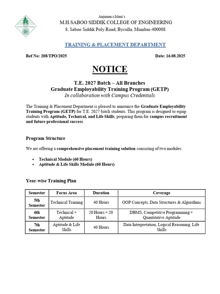 Notice GETP 2027 Batch | PDF