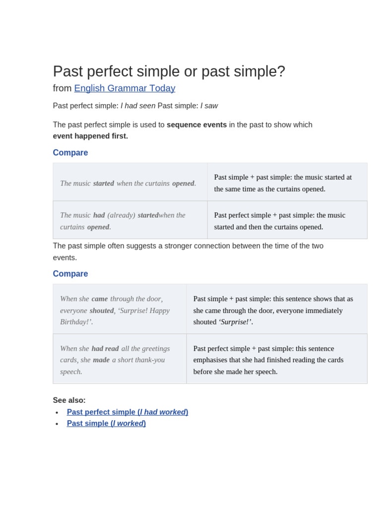 Past Perfect vs. Past Simple Explained | PDF | Verb | Linguistics