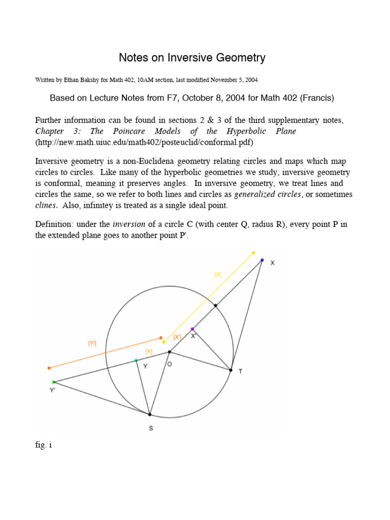 Ethan Bakshy Notes On Inversive Geometry | PDF | Circle | Perpendicular
