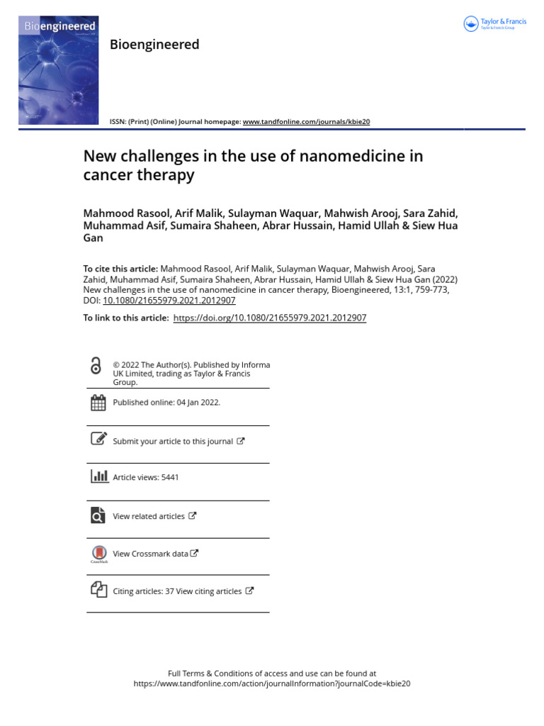 Nanomedicine Challenges in Cancer Therapy | PDF | Nanomedicine ...