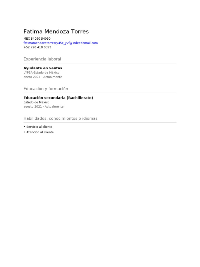 CV de Fatima Mendoza Torres | PDF