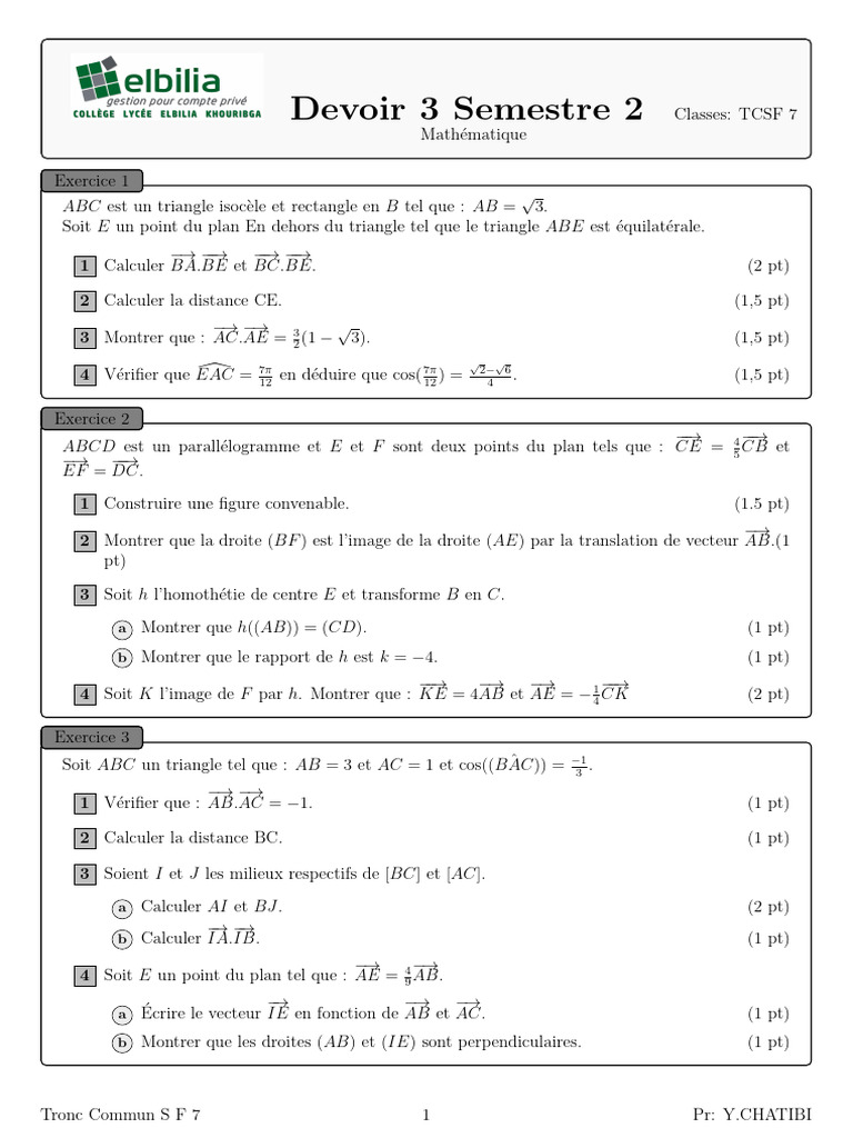 Exercices de Mathématiques TCSF 7 | PDF | Triangle | Géométrie