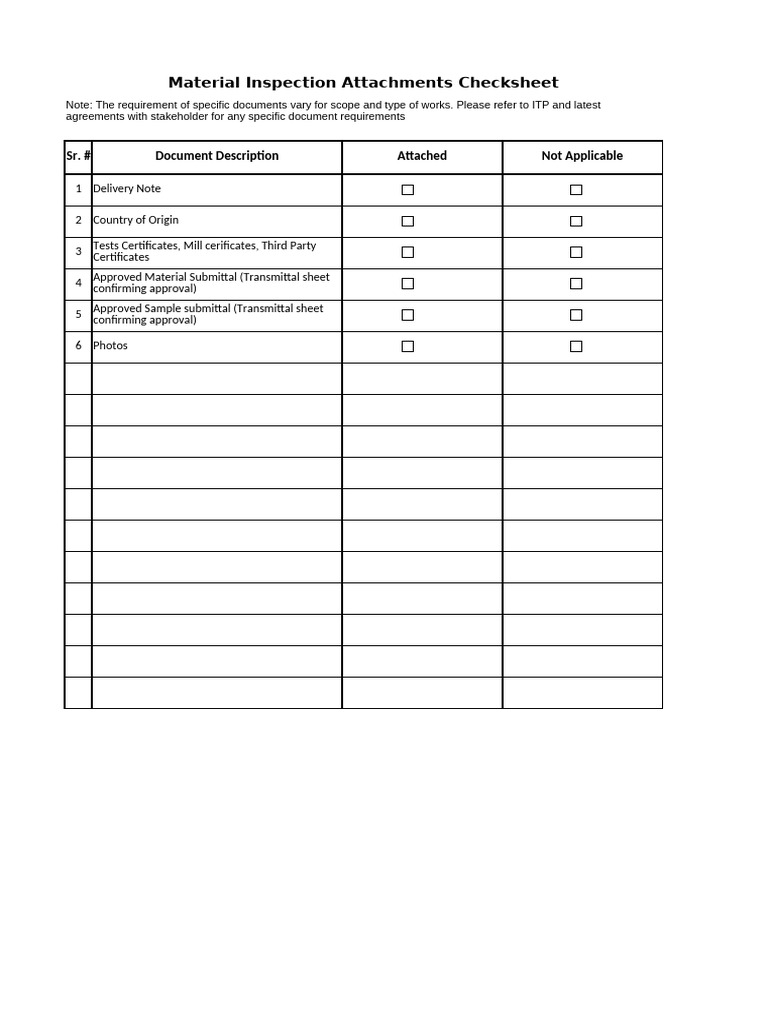 Material Inspection Checksheet | PDF