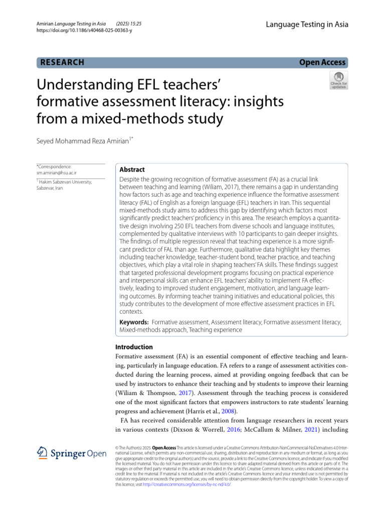 EFL Teachers' Formative Assessment Literacy | PDF | Educational ...