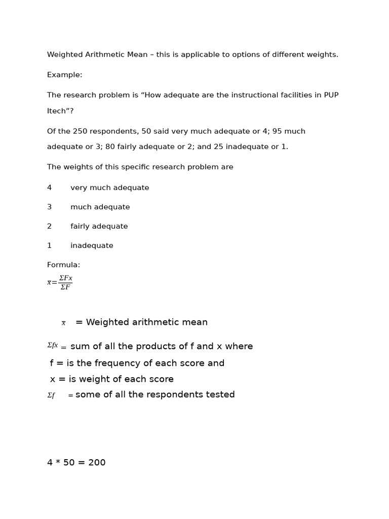 Calculating Weighted Arithmetic Mean | PDF