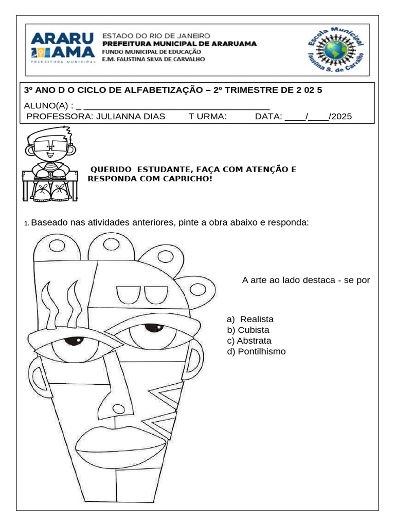Atividades de Arte para o 3º Ano D | PDF | Cubismo | Arte abstrata