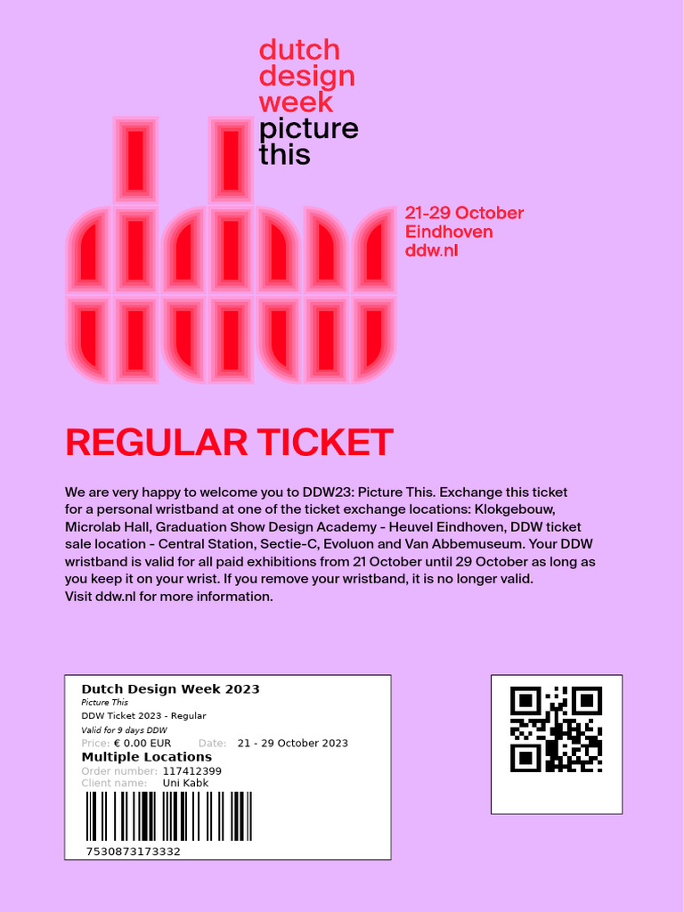 Regular Ticket: Dutch Design Week 2023 | PDF