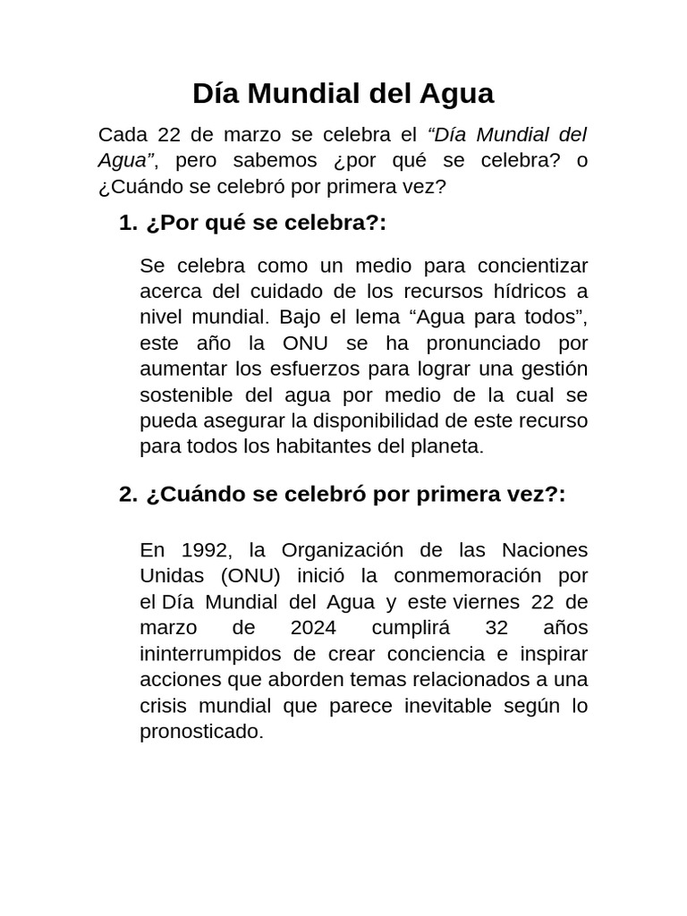 Cuidado del Agua en el Día Mundial | PDF | Agua | Ciencias de la Tierra