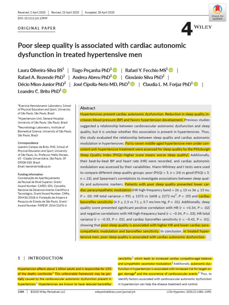 Poor Sleep Quality and Cardiac Dysfunction | PDF | Heart Rate | Blood ...