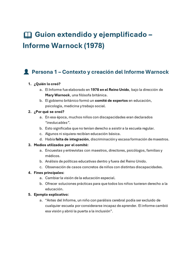 Informe Warnock: Inclusión Educativa | PDF | Educación especial ...