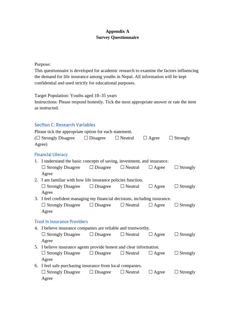 Section C Tick Format Questionnaire | PDF | Insurance | Life Insurance