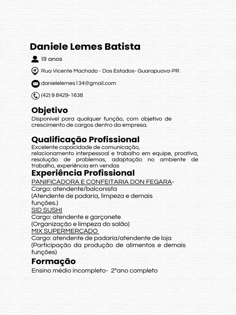 Currículo de Daniele Lemes Batista | PDF