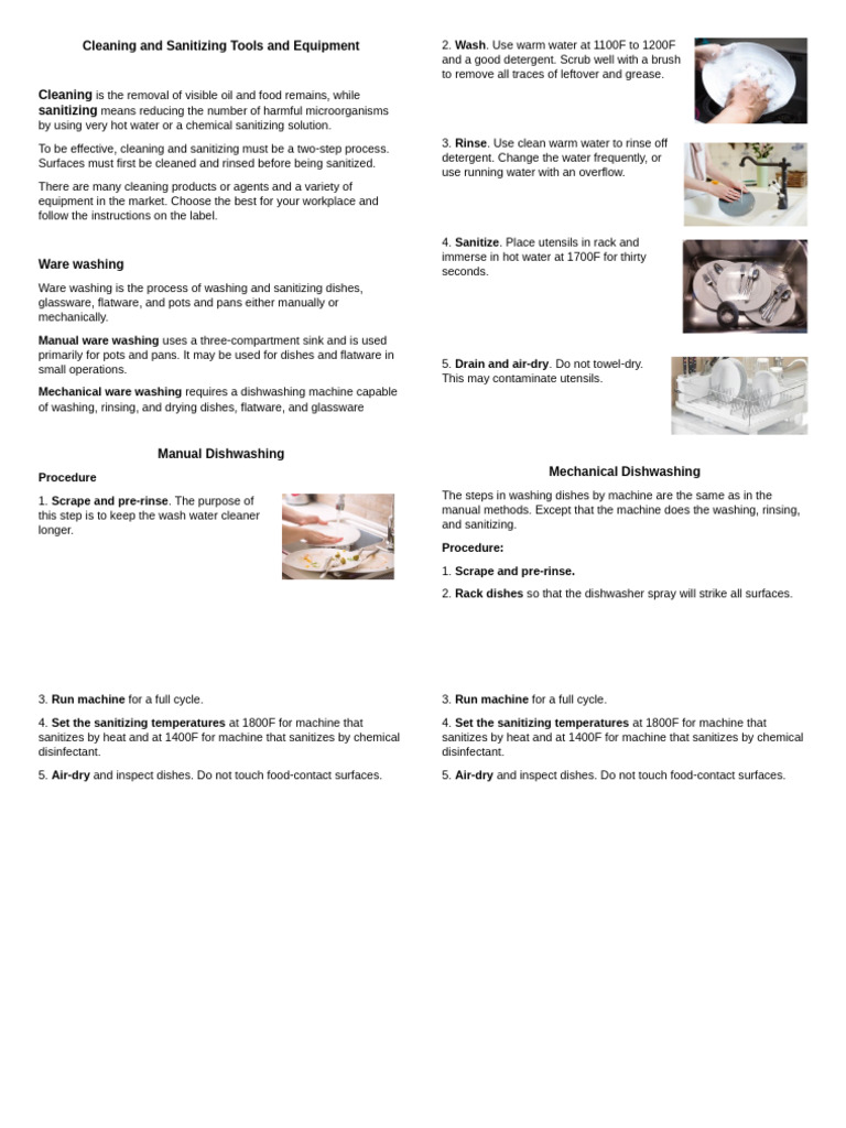 Dishwashing: Cleaning and Sanitizing Guide | PDF | Dishwasher | Home