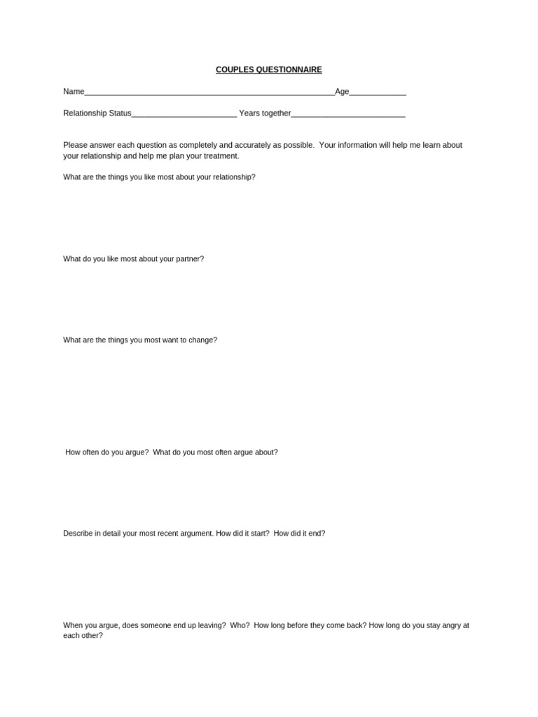 Couples Relationship Assessment Form | PDF | Grief | Intimate Relationships