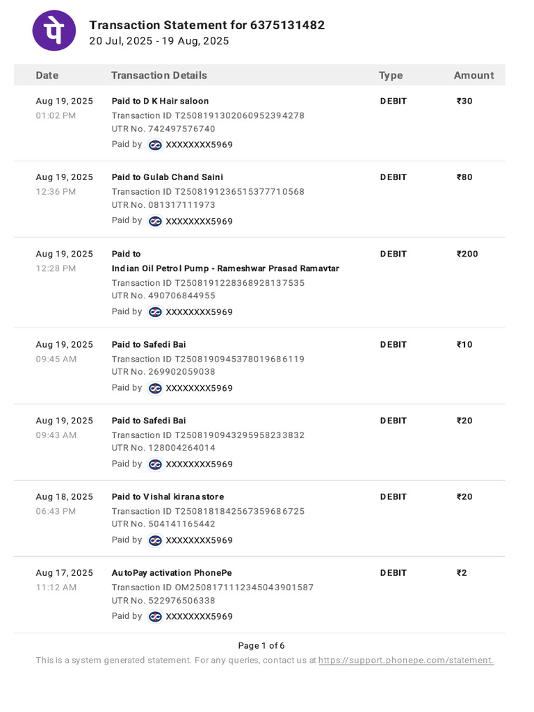 PhonePe Transaction Statement Summary | PDF | Debits And Credits ...